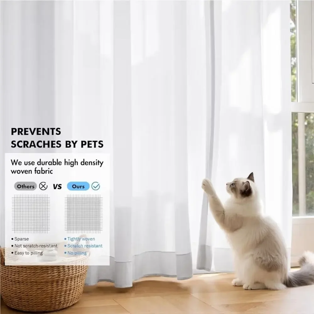 White Privacy Sheer Curtains, Light Filtering Drapes, 2 Panels Set 42 X 90